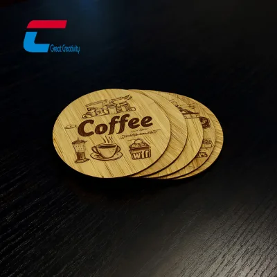 Laser Engraved NFC Coaster Custom Logo Built-in NFC Chip RFID Wooden Coaster Coffee Payment Table Coaster
