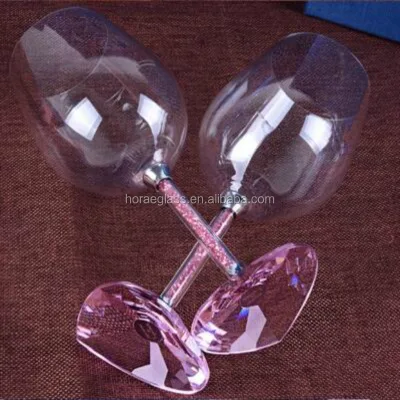 Wholesale Handmade Lead-free Glass champagne Flute Crystal Heart Shape with Diamond
