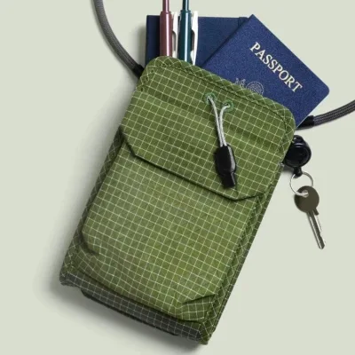 Men's Korean Style Nylon Plaid Small Crossbody Bag Magnetic Clasp Polyester Cotton Lining for Mobile Phone