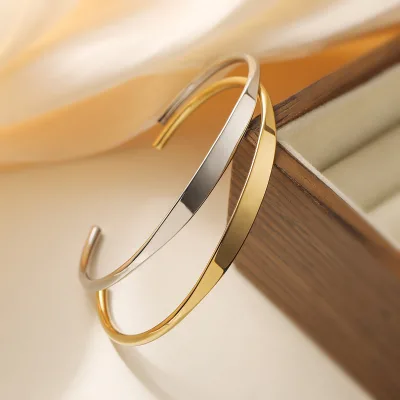 Hot Sale Custom Name Niche 18k Gold Plated Simple Retro C-shaped Cuff for Bracelet for Female High-Grade Stainless Steel