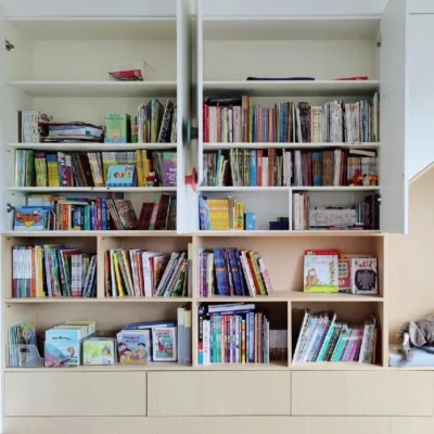 Nordic Plywood Children Library Storage Wall Unit Integrated House Alcove Reading Nook Kids Modular Bookcase Furniture