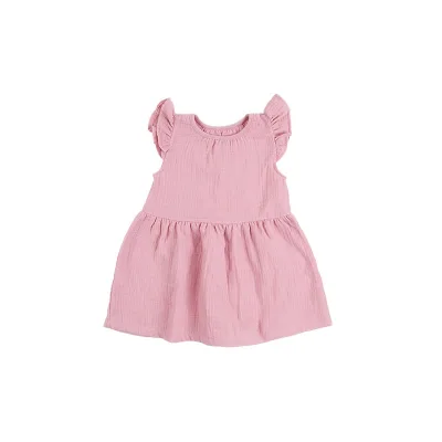 Summer Cool 100% Cotton Muslin Fashion Sleeveless Baby Girl Dress With Solid Color