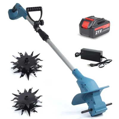 21V Lithium-Ion Battery-Powered Mini Rotary Tiller High-Powered Cordless Electric Industrial Grade Plastic for Home Use