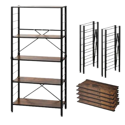 Iris Ohyama Vintage Brown Steel Rack 5-Tier Expandable Foldable Floor Type Open Shelf Rack Disassemblable Connectable Shelves