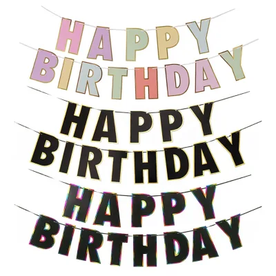 Ins Korea Rainbow Hot Stamping Happy Birthday Letter Tail Flag Laser Happy Birthday Banner for Birthday Party Decoration