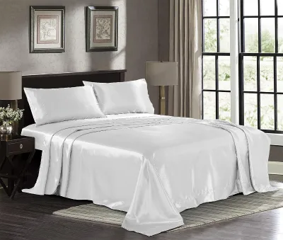 Premium  Ultra Soft Pure White Wrinkle Resistant Smooth Skin Friendly 4 Pieces Flat Sheet Set for  Hotels and Homes