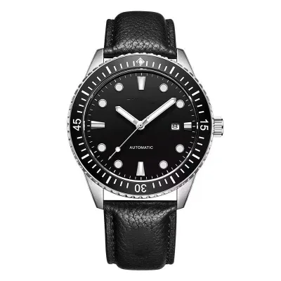OEM Luxury Men's Automatic Mechanical Diving Watch Stainless Steel Ceramic Bezel Luminous Leather Band-Calendar Feature Included