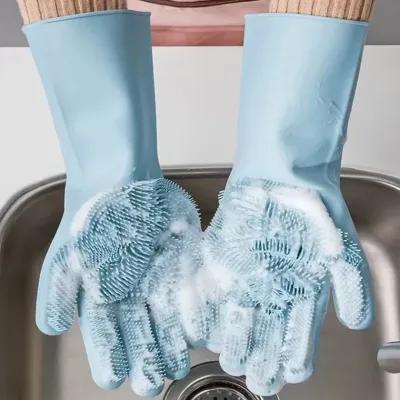 Super Markets Commercial Buyer Durable Food Grade Waterproof Kitchen Cleaning Scrubber Dogs Cats Dishwashing Gloves Silicone Pet