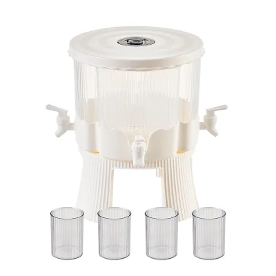 Multyfunctional 4 Compartments Rotary Plastic Water Kettle Juice Drinking Bucket Cold Beverage Dispenser with Tap