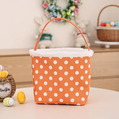 Wholesale Cute Orange Polka Dot Easter Bags Reusable Candy Gift Sacks Easter Bunny Party Favors Halloween Organizer Buckets
