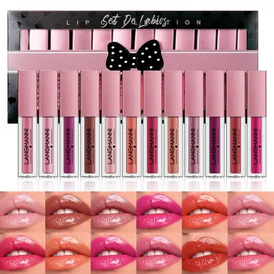 Latest Hot Sale Pink Cap Shiny Lipgloss Collection Wholesale Cosmetic Instant Plumper Matte Lip Gloss 12 Pcs Set