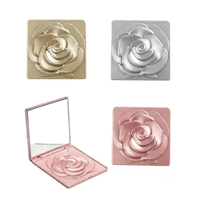 Portable Gift Mirror Customize Pink Gold Mini Cosmetic Square Small Vanity Compact Folding Dual Sided Flower Mirror