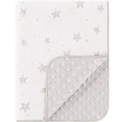 Muslin Cotton Baby Blanket Soft Fluffy Fleece Back Unisex Newborn Receiving Throw Crib Swaddle Beige Star Pattern