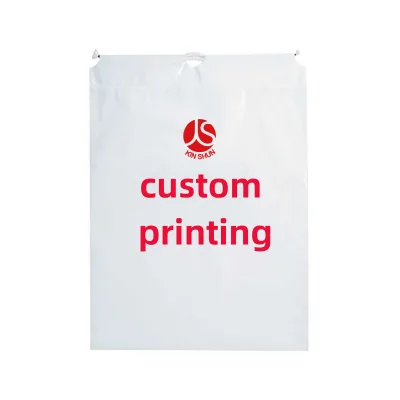 Factory Custom Recyclable Biodegradable Printing Plastic LDPE Bottom Gusset Cotton Cord Drawstring Bags for Retailing Shopping