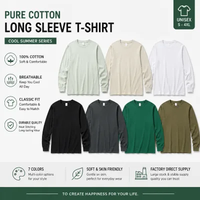 OEM Men 230G Combed Cotton Long Sleeve TShirt Pure Cotton Solid Color Casual Autumn Crew Neck Basic Base Layer Wholesale T Shirt