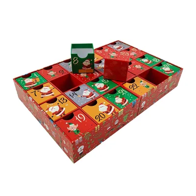Christmas Countdown Calendar Gift Box Custom Magnetic Opto-door Design Blind Box Drawer Packaging Gray Board Paper Rectangular