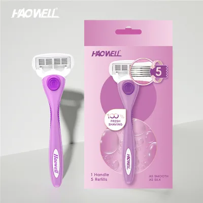 Stainless Steel 5 Blade Non Disposable Womens Razor with Cartridge of 360° Lubricating Strips and Metal Handle for Travel amazon