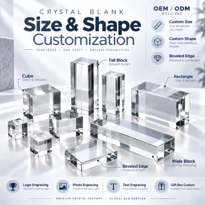 Customized Size Cube K9 High Transparency Crystal Carved White Blank for Imaging Consumables Production Base Engraved Ornament