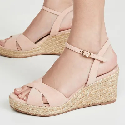 2024 Custom Lady High Heel Sandals EU Size PU Insole Light Weight Hemp Pink Suede Wedge Logo White Height Increasing Summer