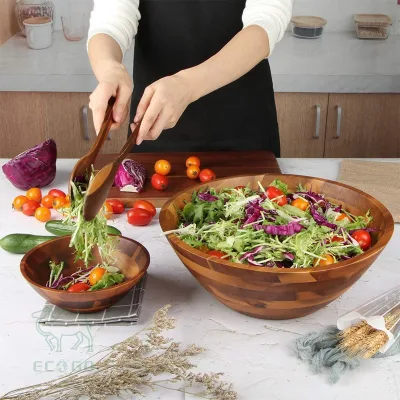 High Quality Wooden Salad Bowl Round Salad Serving Bowl Large Serving Bowl for Living Room Custom