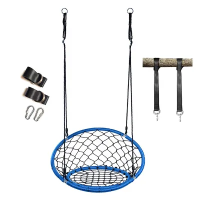 Blue Rope Net Swing Heavy-Duty Outdoor Hanging Seat, Garden Swing for Kids & Adults, Garden/Backyard/Playground