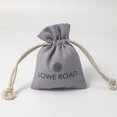 Wholesale Grey Cotton Linen Drawstring Bag Custom Cotton Linen Jewelry Packaging Bag for Rings Earrings and Necklaces Gift Pouch