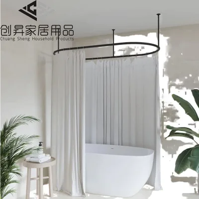 Matte Black Heavy-duty Thick Stainless Steel Rust-proof Seamless Sliding Bathtub Ceiling-mounted Elliptical Shower Curtain Rod