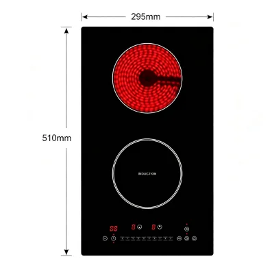 ETL 12 Inch 1800W Hybrid Induction & Radiant Cooktop 2 Burner Built-in Electric Stove Plug-in 110V Safety Lock Timer Hot Plate