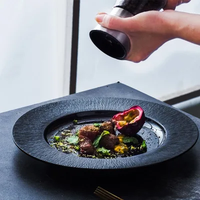 Creative Nordic-Style Ceramic Flat Plate Commercial Vintage Tableware Steak Dinner and Western Food Plate for Home New Model