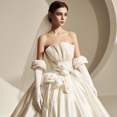 Distribution Hot Wedding Gown Three Quarters Sleeve a Line Stain Wedding Dress Bridal Gown