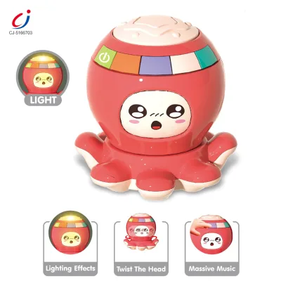 Chengji Kids Rhythm Music Instrument Toy Educational Light Sound Portable Cartoon Octopus Shaped Hand Electric Beat Drum Toy