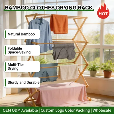 Space Saving Multi Tier Wood Laundry Drying Rack 6 Tier Multifunctional Tall Display Clothing Dry Stand for Indoor and Outdoor