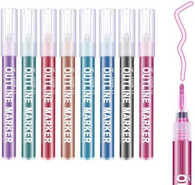 Drawing Double Line Outline Pen Creative Art Marker 8 Color Double Line Highlighter Pen Light Color Fluorescent Marker for Gift