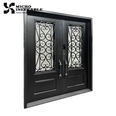 Hot Selling High Security Handcrafted Custom Wrought Iron Door With Double Tempered Glass