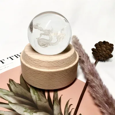 Wooden Rotating Crystal Ball Elk Music Box Night Light Music Box