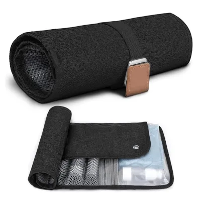 Canvas Storage Bag Washing Toiletry Travel Roll Organizer Portable Toiletry Bag With Mesh Pockets And Buckle For Men And Women
