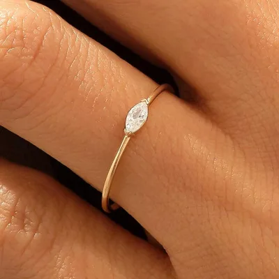 Marquise Ring for Women 14k 18k Gold Tiny Engagement Ring Promise Ring for Her Dainty Solitaire Ring Lab Diamond Gifts