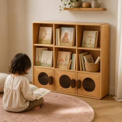 9 Grid Kid's Bookcase Natural Wood Cube Bookshelf with 9 Compartments Montessori Inspired for Living Room