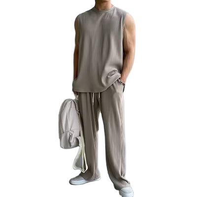 Summer Clothing Korean Streetwear Vest Trousers 2 Piece Suit Men's Sleeveless T-shirt Tank Top Set
