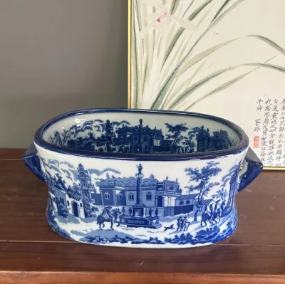 England pattern hand painted blue and white ceramic artist planter pot