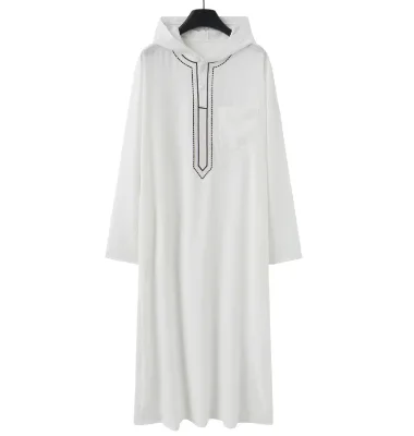 Casual Long Sleeved Hooded Robe for Men Muslim Arabic Thobe in Polyester Size XS-Breathable and for All Seasons