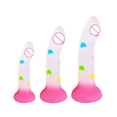 Vaginal Anal Sex G Spot Realistic Heart Design Liquid Silicone Glowing Dildo Strong Suction Cup
