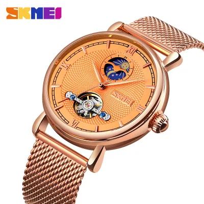 SKMEI Automatic Mechanical Watch Men Fashion Hollow Automatic Mens Wristwatches Moon Phase Luxury Business Reloj Hombre 9220