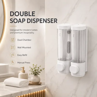 White Soap Dispenser 2 in 1 Double Head Bathroom Soap Dispenser Set Hotel Bathroom Soap Dispenser Wall Mount