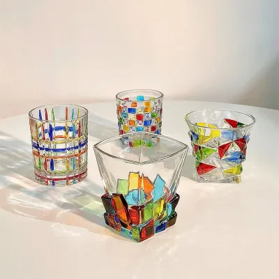 Hand-Painted Design Glass Cup Good-Looking Small Whisky Cup Refract Rainbow Luster Painted Water Cup Hand-Made Drinkware