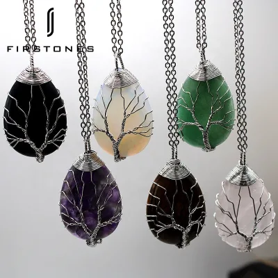Seven Chakra Energy DIY Jewelry Colored Gemstone Natural Stone Tree of Life Crystal Rough Stone Handmade Necklace Pendant