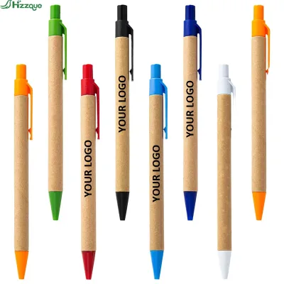 Custom Logo Black Ballpoint Pen Vintage Brown Kraft Paper 1.0mm Writing Width for Business Promotion