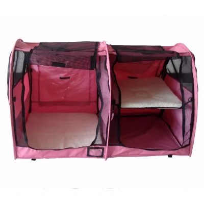 Pop-up Folding Double Dog Kennel with Hammock and Carrying Bag