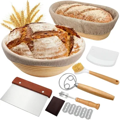 Sourdough Proofing Basket Gift Set, 9" Round and 10" Oval Banneton Bread Baking Supplies, Sourdough Baskets with Bread Lame