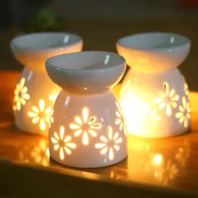 Ceramic Tealight Candle Holder Oil Burner Essential Oil Incense Aroma Diffuser Furnace Home Decoration Romantic White Set
